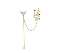 Dainty Butterfly Cuff Earring for Women Girls 925 Sterling Silver Post Shell Pearl Chain Drop Dangle Cubic Zirconia Butterflies Ear Wrap Climber Crawler Fashion Birthday Jewelry Gifts 1 PCS (Gold)