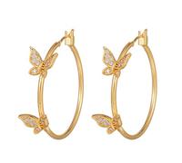 Dainty Butterfly Large Huggie Hoop Earrings for Women Girls Crystal Cubic Zirconia Endless Round Hoops Statement Earring Boho Jewelry Gifts Birthday 27mm (Gold)