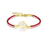 Dainty Camellia Flower Red String Bracelet for Women Adjustable Cubic Zirconia Crystal Rose Flowers Imitation Pearl Floral Chain Link Bracelets Handmade Cord Lucky Jewelry for Her Mom Mother's Day