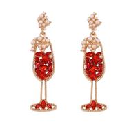 Dainty Champagne Goblet Rhinestone Dangling Earrings for Women,Sparkly Pearl Wine Glass Statement Hanging Earrings, Charm Party Festival Jewelry Gifts, Large, Metal, No Gemstone
