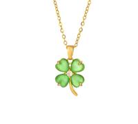 Dainty Clover Flower Pendant Necklace for Women Surgical Stainless Steel Gold Plated Cats Eye Shamrock Leaf Link Chain Necklace Adjustable Lucky St.Patrick's Day Birthday Jewelry Gift 18 Inch, M