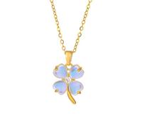 Dainty Clover Flower Pendant Necklace for Women Surgical Stainless Steel Gold Plated Cats Eye Shamrock Leaf Link Chain Necklace Adjustable Lucky St.Patrick's Day Birthday Jewelry Gift 18 Inch, M