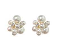 Dainty Cluster Pearl Rhinestone Statement Earrings,Sparkling Cubic Zirconia Bead Stud Earrings,Aesthetic Cluster Faux Pearl Earrings for Women, L, Alloy Steel, No Gemstone