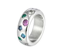 Dainty Colorful CZ Statement Ring for Women Men Titanium Steel Chunky Irregular Setting Rainbow Crystal Stacking Statement Rings Wedding Engagement Promise Band Bold Fashion Jewelry for Bride Size 6-9