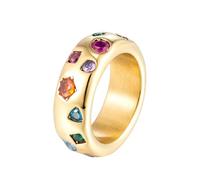 Dainty Colorful CZ Statement Ring for Women Men Titanium Steel Chunky Irregular Setting Rainbow Crystal Stacking Statement Rings Wedding Engagement Promise Band Bold Fashion Jewelry for Bride Size 6-9