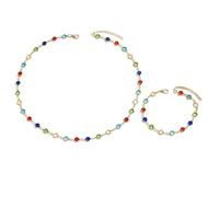 Dainty Colorful Rhinestone Hearts Beaded Choker Necklace Bracelet Set for Women Trendy Multicolor Love Sparkly Crystal Rainbow Chain Necklaces Sweet Party Prom Neck Jewelry Statement Summer Beach