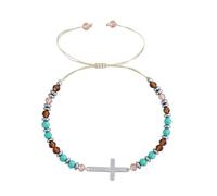 Dainty Cross Crystal Natural Stone Beaded Bracelet for Women Handmade Boho Colorful Gemstones Glass Beads Religious Adjustable Braided Rope Bracelets Summer Holiday Prom Fashion Jewelry