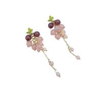 Dainty Crystal Beaded Grape Long Tassel Earrings Handmade Elegant Dangle Drop Hook Earrings Boho Glamour Jewelry for Women Girls Gift