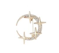 Dainty Crystal Moon Star Brooch Pin - Refined Cubic Zirconia Lapel Pin for Dresses, Suits, and Accessories - Great Gift for Weddings, Valentine's Day, and Special Occasions(Gold)