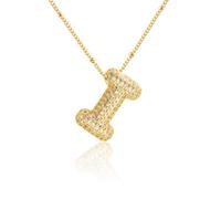 Dainty Cubic Zirconia Bubble Letter I Pendant Necklace Adorable Puffy Initial Letter Chain Necklace Gold Plated Jewelry