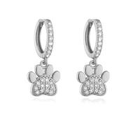 Dainty Cubic Zirconia Paw Print Charm Cartilage Small Hoop Dangle Drop Earrings for Women Crystal Minimalist Cute Animal Bear Claw Dog Cat Footprint Pet Lover Sleeper Huggie Hoops Fashion Jewelry, One