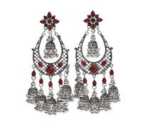 Dainty CZ Jhumka Dangle Drop Earrings Boho Hollow Teardrop Crystal Bell Beaded Tassel Chandelier Statement Stud Earring Vintage Indian Bollywood Ethnic Gypsy Jewelry for Women Bridal Wedding, 93x35mm