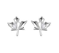Dainty CZ Maple Leaf Earrings Sterling Silver Small Stud Cartilage Earring for Women Girls Hypoallergenic Tiny Cute CZ Crystal Piercing Studs Canadian Plant Fall Autumn Themed Jewelry, Metal, Cubic