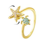 Dainty CZ Starfish Sea Turtle Open Adjustable Fidget Rings for Women Cute Crystal Sea Star Anxiety Spinner Statement Finger Band Rotating Animal Ring Comfort Fit Fashion Jewelry