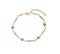 Dainty Daisy Flower Anklets for Women Gold-Tone Platet Bohemia Colorful Flowers Tiny Bead Anklet Delicate Adjustable Foot Chain Sweet Style Cute Summer Beach Barefoot Boho Handmade Jewelry