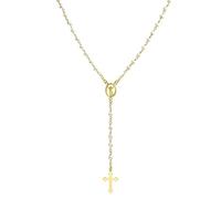 Dainty Delicate White Simulated Pearl Guardian Angel Medallion Rosary Beads Cross Necklace For Women Teen Gold Plated