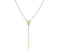 Dainty Delicate White Simulated Pearl Virgin Mary Medallion Rosary Beads Cross Necklace for Women Teen Gold Plated