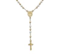 Dainty Delicate White Simulated Pearl Virgin Mary Medallion Rosary Beads Crucifix Cross Necklace for Women Teen Gold Plated