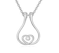 Dainty Double Heart Ring Holder Necklace for Women Men Fashion Cute Ring Keeper Necklaces Simple Saver Pendant Chain Bride Wedding Engagement Jewelry Birthday Valentine's Day Gifts Wife Girlfriend