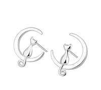 Dainty Earrings 925 Sterling Silver Fashion Cat On The Moon Design Stud Earrings For Women Handmade Simple Style Ear Jewelry Women's Jewelry Earrings