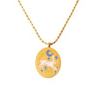 Dainty Easter Rabbit Oval Coin Pendant Stainless Steel Necklace for Women Cute Enamel Branches Moon Stars Bunny Pet Disc Charm Beaded Chain Choker Delicate Holiday Jewelry for Animal Lover Wife Her