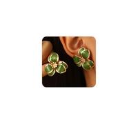 Dainty Enamel Flower Studs Earrings for Women,Cute Green Large Petal Drop Earrings Chunky Colorful Floral Statement Earring,Charm Jewelry Accessories, L, Metal, No Gemstone