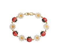 Dainty Enamel Ladybug Daisy Link Bracelet for Women, Gold Alloy Floral Insect Chain Bracelet, Cute Minimalist Nature Inspired Stackable Jewelry Gift