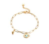 Dainty Evil Eye Bracelets for Women Men Gold Plated Charm Turquoise Adjustable Lucky Amulet Chain Bracelet Stainless Steel Paperclip Link Protection Jewelry Gifts Minimalist for Her