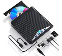 Dainty External CD DVD Drive 7 in 1 CD/DVD Burner USB 3.0 with 4 USB Ports and 2 TF/SD Card Slots Optical Disk Drive for Laptop Mac, Compatible with PC Windows /10/8/7 Linux OS