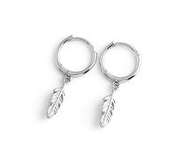 Dainty Feather Dangle Hoop Earrings for Women Girls S925 Sterling Silver with Charms Huggie Hoops Dangling Drop Piercing Earring Personalized Jewelry Delicate Gift for Dauther Bff (Silver)