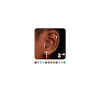 Dainty Flat Back Studs & Dangle Earrings - Hypoallergenic 18G Sets for Multiple Piercing - Birthstone CZ Earrings, Stainless Steel, 5a cubic zirconia