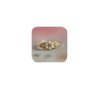 Dainty Flower Shape Vintage Cluster Pearl Promise Cocktail Ring 14K Gold Plated Stacking Adjustable Statement Anniversary Wedding Open Finger Ring Band for Women Her