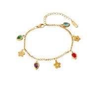 Dainty Flowers Butterfly Colorful Rhinestone Charm Bracelet for Women, One Size, Metal, no gemstone
