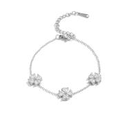 Dainty Four Leaf Clover Bracelet for Women Stainless Steel Clover Cubic Zirconia Flower Thin Chain Bracelets Adjustable Link Wedding Bridesmaid Minimalist Lucky Charm Wrist Jewelry St.Patrick's Day