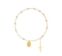 Dainty Gold Beads Chain Cross Bracelet Stainless Steel Rosary Jesus Prayer Crucifix Bracelet Sideways Religious Jewelry for Women, Metal, alloy