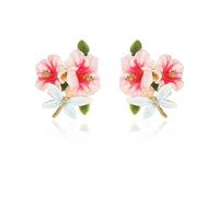 Dainty Hibiscus Flowers Dragonfly Stud Earrings for Women Pink Green Blue Enamel Cute Sweet Petal Leaf Earring Summer Bohemian Tropical Plants Floral Studs Elegant Chic Holiday Beach Fine Jewelry Gift