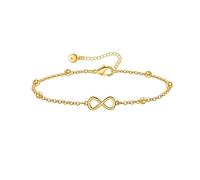 Dainty Infinity Link Chain Anklet for Women Adjustable Simple Goldtoned Stackable Fashion Endless Love Symbol Charm Ankle Bracelet Handmade Summer Beach Trendy Foot Jewelry for Mom Wife Girlfriend Her
