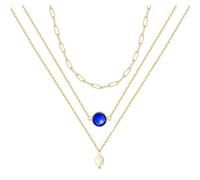 Dainty Layered Chain Gold Paperclip Pear Y Multiple Layering Birthstone for Women Girls Tanzanite