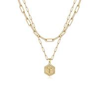 Dainty Layered Initial Necklaces for Women Trendy, 14K Real Gold Plated Paperclip Chain Necklace Cute Hexagon Letter Pendant Initial Choker Necklace Gold Layered Necklaces for Women