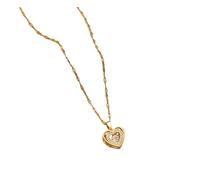 Dainty Layering Initial Necklace Simple Heart Shaped Splicing Couple Heart Necklace Europe and The States Border Holding Love Pendant Necklace Enamel Pendant Simple Pearl Necklace (Gold, One Size)