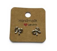 Dainty Mini Bow Stud Earrings Silver Tone Alloy Ribbon