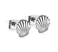 Dainty Mini Shell Stud Earrings Stainless Steel Minimalist Tiny Delicate Scallop Seashell Cartilage Earring Small Cute Studs Gold Silver Summer Beach Ocean Ear Jewelry for Women, 7.2x7.4mm, Zinc, No