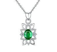 Dainty Necklace For Women, 1.3ct Lab Created Emerald Oval and Flower Shape with 0.23ct Cubic Zirconia 18K Gold/925 Sterling Silver Pendant Necklaces for Girls, Gift for Mother's Day/Valentine's Day