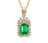 Dainty Necklace for Women, 1ct Rectangle Lab Created Emerald 18K Gold/925 Sterling Silver Pendant Necklaces for Girls, Gift for Mother's Day/Valentine's Day, Gold
