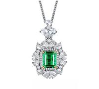 Dainty Necklace for Women, Geometry Flower with 1ct Lab Created Emerald 18K Gold/925 Sterling Silver Pendant Necklaces for Girls, Gift for Mother's Day/Valentine's Day