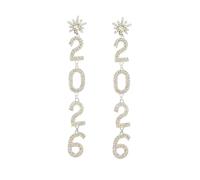 Dainty New Year Dangle Drop Earrings for Women Shining Rhinestone Statement Long Tassel Earrings for Holiday New Year Dance Party Decors, Zinc, No Gemstone