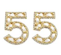 Dainty Number Five Statement Stud Earrings for Women Cubic Zirconia Crystal Lucky 5 Numbers PU Leather Rope Twisted Studs Earring Fashion Jewelry Birthday, Standard, Copper Crystal, No Gemstone