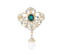 Dainty Oval CZ Pearl Teardrop Brooch for Women Men Gold Plated Elegant Crystal Rhinestones Filigree Flower Dangle Drop Lapel Pins Dress Suit Clothes Bouquet Ceremony Accessories Jewelry, S, Metal