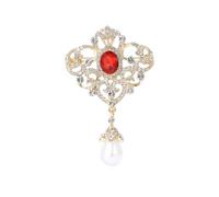 Dainty Oval CZ Pearl Teardrop Brooch for Women Men Gold Plated Elegant Crystal Rhinestones Filigree Flower Dangle Drop Lapel Pins Dress Suit Clothes Bouquet Ceremony Accessories Jewelry, S, Metal
