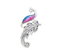 Dainty Peacock Statement Open Rings For Women Elegance Engagement Promise Colorful Adjustable Wrap Animal Knuckle Middle Finger Band Stackable Ring Delicate Jewelry Gifts For Daughter Bff Birthday,
